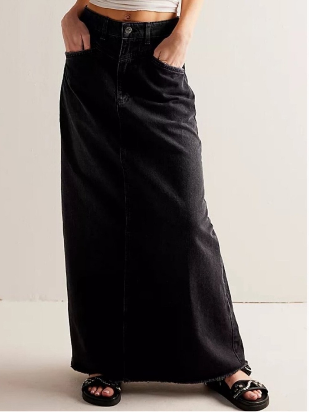 Free People We the Free Come as you Are denim maxi in faded black